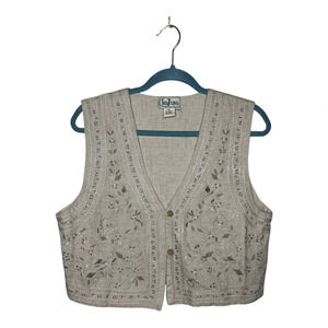 Vintage Linen Oatmeal Needlepoint Vest M